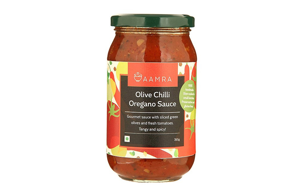 Aamra Olive Chilli Oregano Sauce    Glass Jar  365 grams